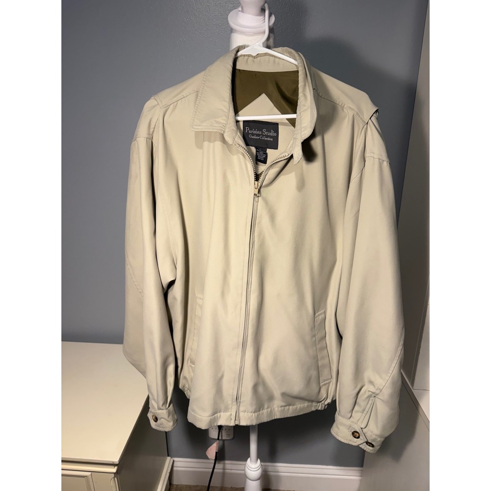 Parisian Studio Outdoor Collection Mens Large Beige Microfiber Full Zip Jacket